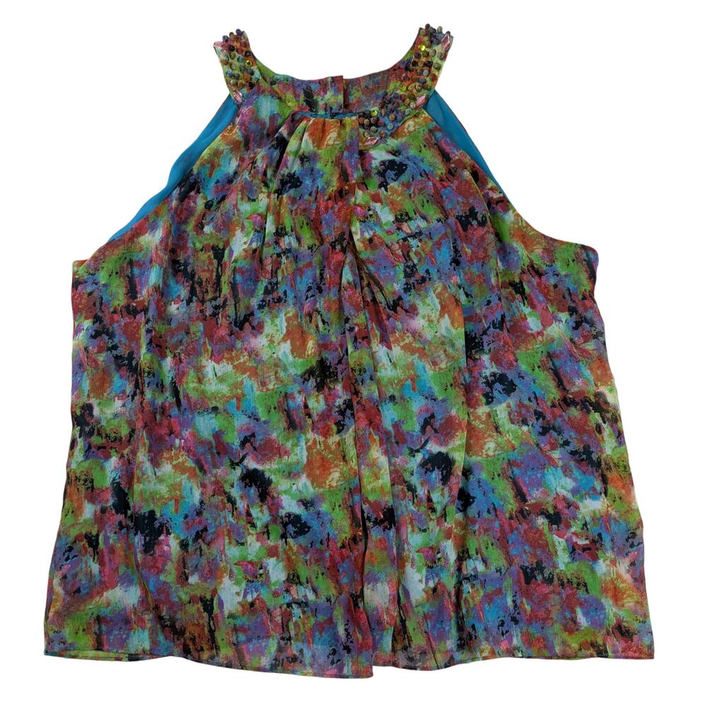 Yvos Sleeveless Multi color Beaded Halter Top Size 18W